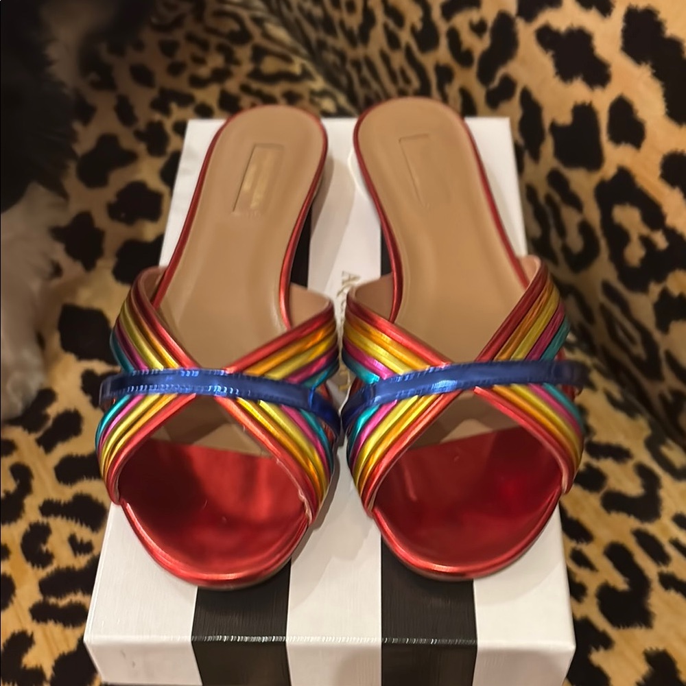 Aquazurra Sundance slide flat Colorful Striped Women's Slide Sandals fits 8-8.5
